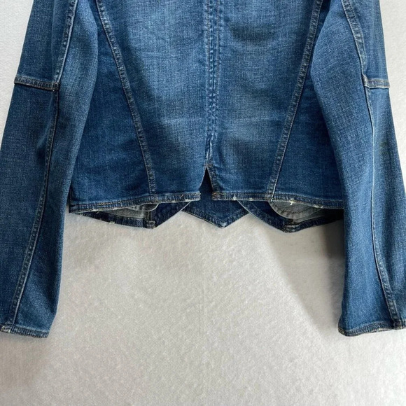 Free People Embroidered Demin Jacket Womens Size M Military Band Cropped Blue - Picture 6 of 11